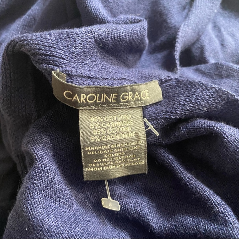 Caroline Grace Tassel Trim Cotton Cashmere Topper midnight blue NWOT - Picture 3 of 5